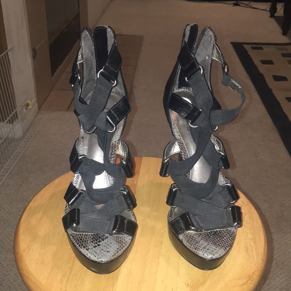 Carlos Santana Strappy Black Open Toe Heel